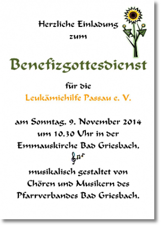 Plakat zum Benefizgottesdienst in Bad Griesbach